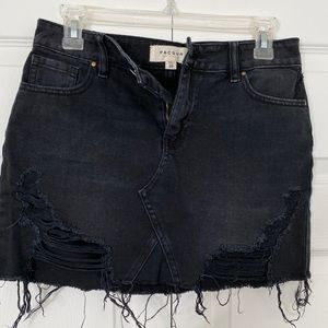 Distressed Black Denim Skirt
